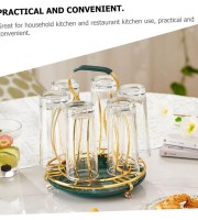 Glass Cup Mug Rack Holder Drying Hanger for Kitchen- gold Colour With Water Tray Glass Holder