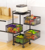 4 Layer (Square) Full Metal Fruit/Vegetable Rack(Black)